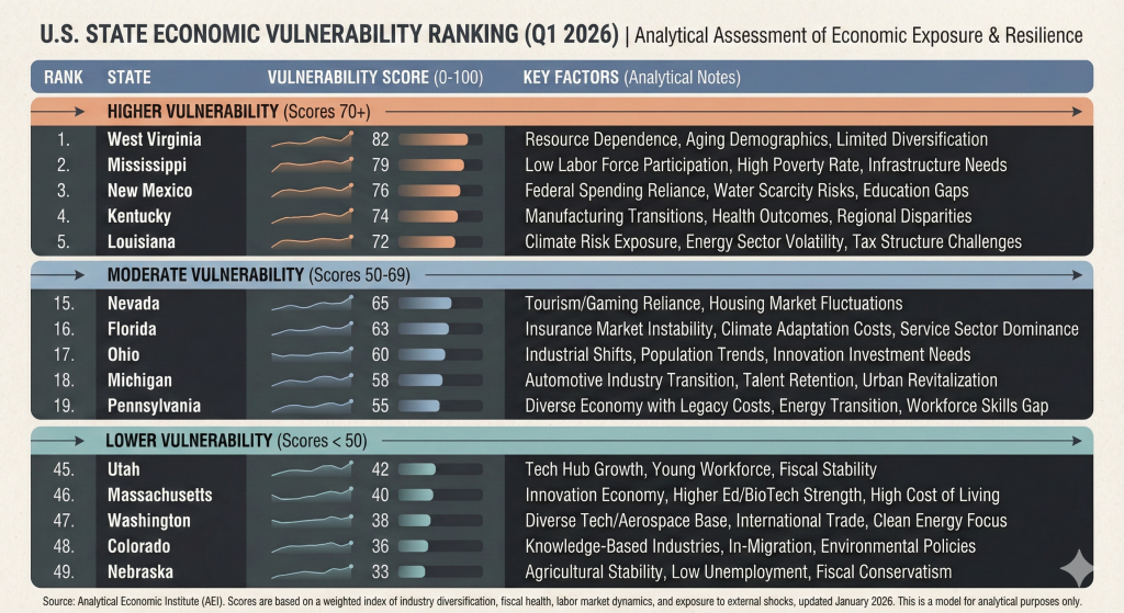 Ranking of states that will collapse first during the 2026 recession.