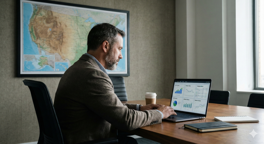 Investor analyzing states that will collapse first recession 2026.