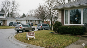 Quiet suburban open house in 2025 with fewer buyers and longer days on market.