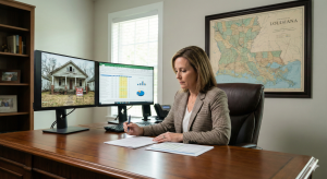 Real estate investor analyzing vacant Louisiana properties in 2025.