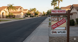Suburban neighborhoods in Sun Belt cities showing slower market activity and price cuts.