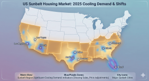 Map of Sunbelt cities experiencing cooling demand in 2025.