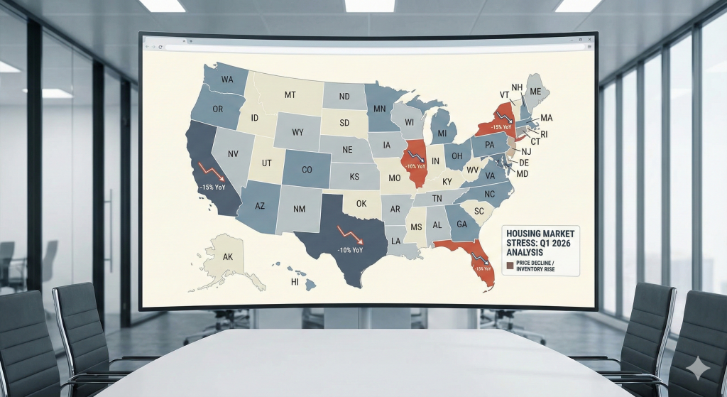 U.S. states housing collapse recession risk map showing uneven stress.