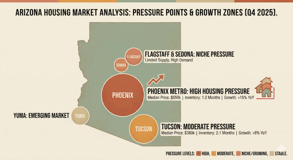 Arizona cities facing housing market crash risk in 2026.